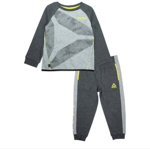 NWT Reebok 2pc Toddler Boys Grey Fleece Sweatshirt & Joggers Outfit Size 4T
